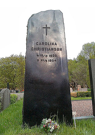 Carolina Christiansson died at the age of 92. She was buried in Norra Kyrkogården in Uddevalla.