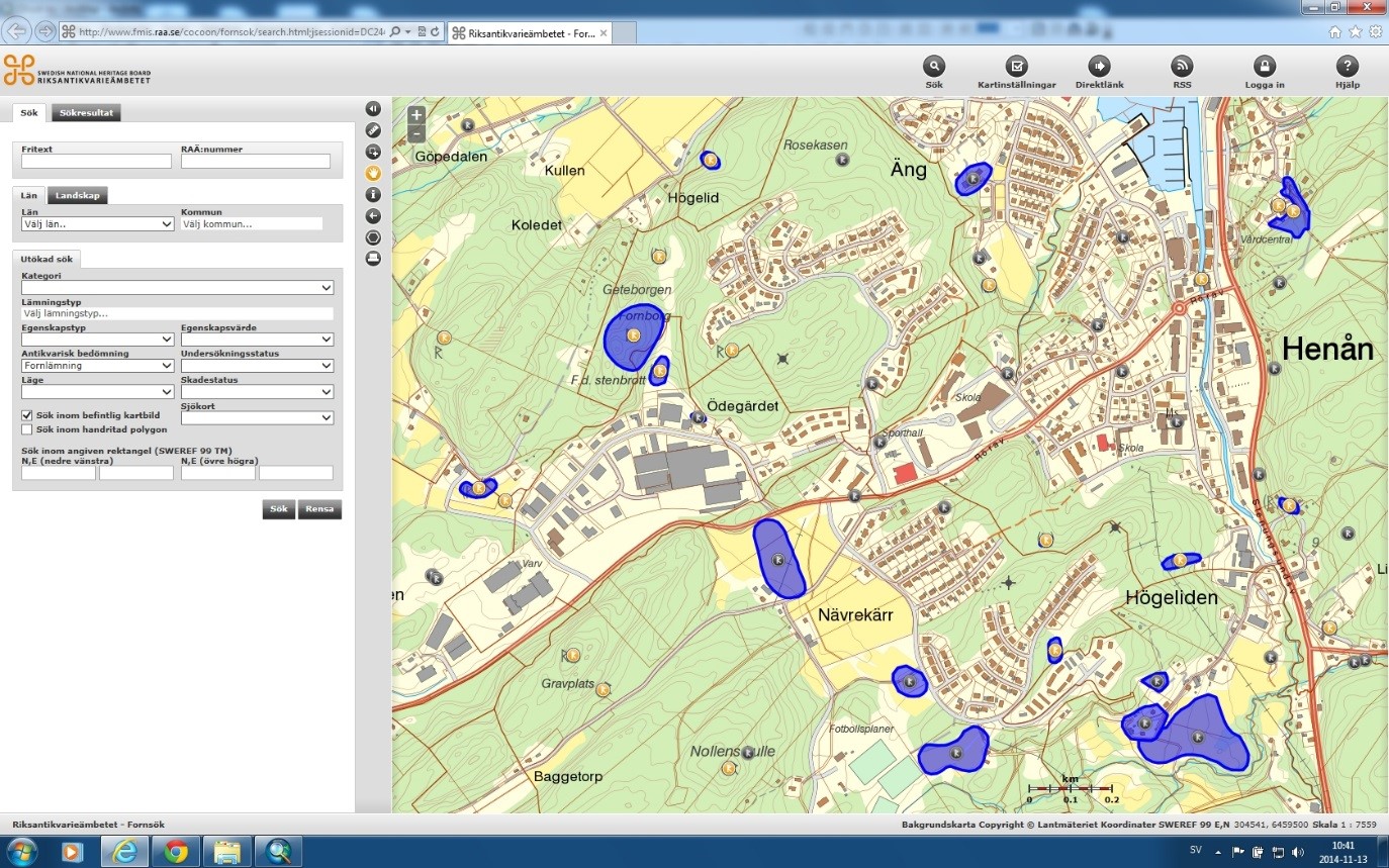 Så här kan en karta i Fmis se ut om man valt att zooma in ett området runt skolan i Henån. Ser du de blåa fälten med ett R i sig?