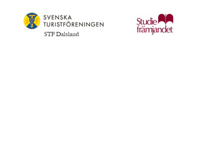 Loggor. 2 st brevidvarandr. Svenska turistföreningens logotyp till vänster, under den står texten STF Dalsland. Till höger Studiefrämjandets logga i rött. 