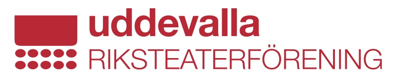 Logotyp, röd. Med texten Uddevalla Riksteaterförening 