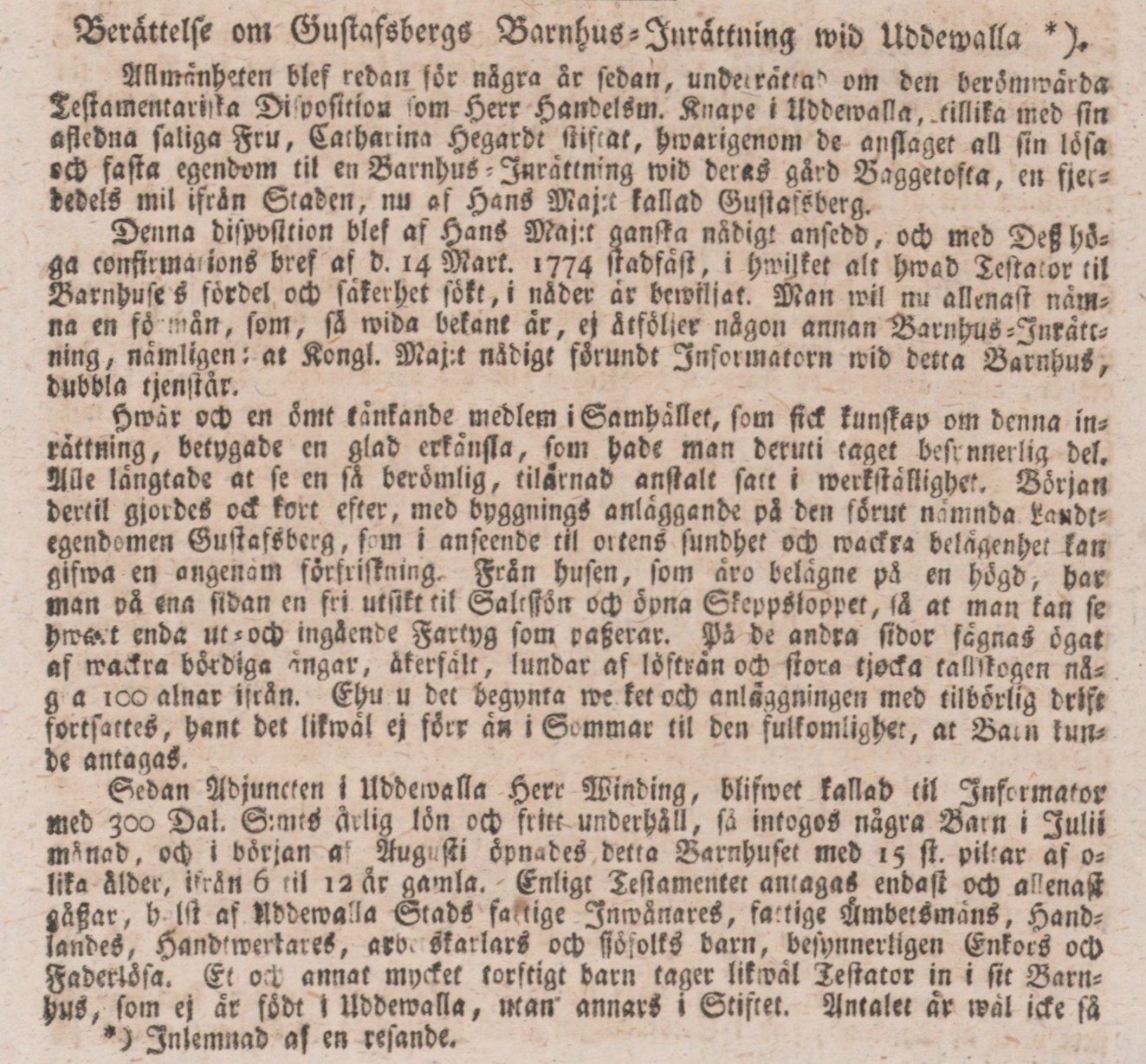 Gulnad tidningssida med svårläst text. Avsnitt 1.