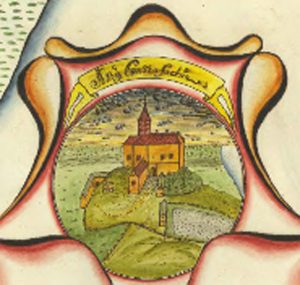 Karta med liten bild av ett slott.