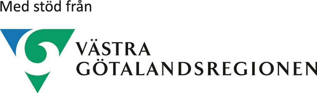 Logotyp. Västragötalandsregionen med symbol i grön och blå till vänster och svart text till höger.