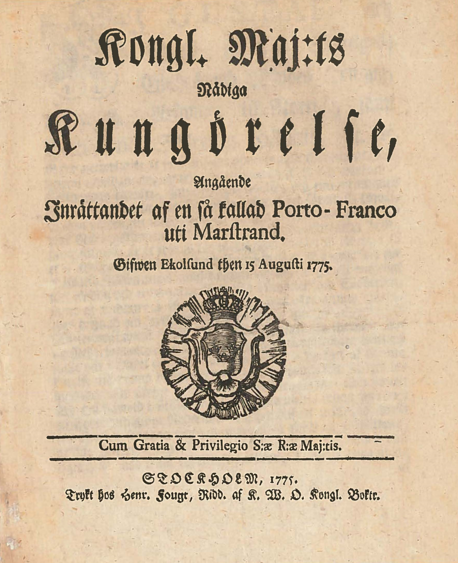 Framsida till en bok tryckt med snirklig text, frakturstil.