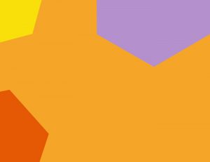 Grafik. Bakgrund brandgul, färgblock i geometriska former, gul, orange och lila.