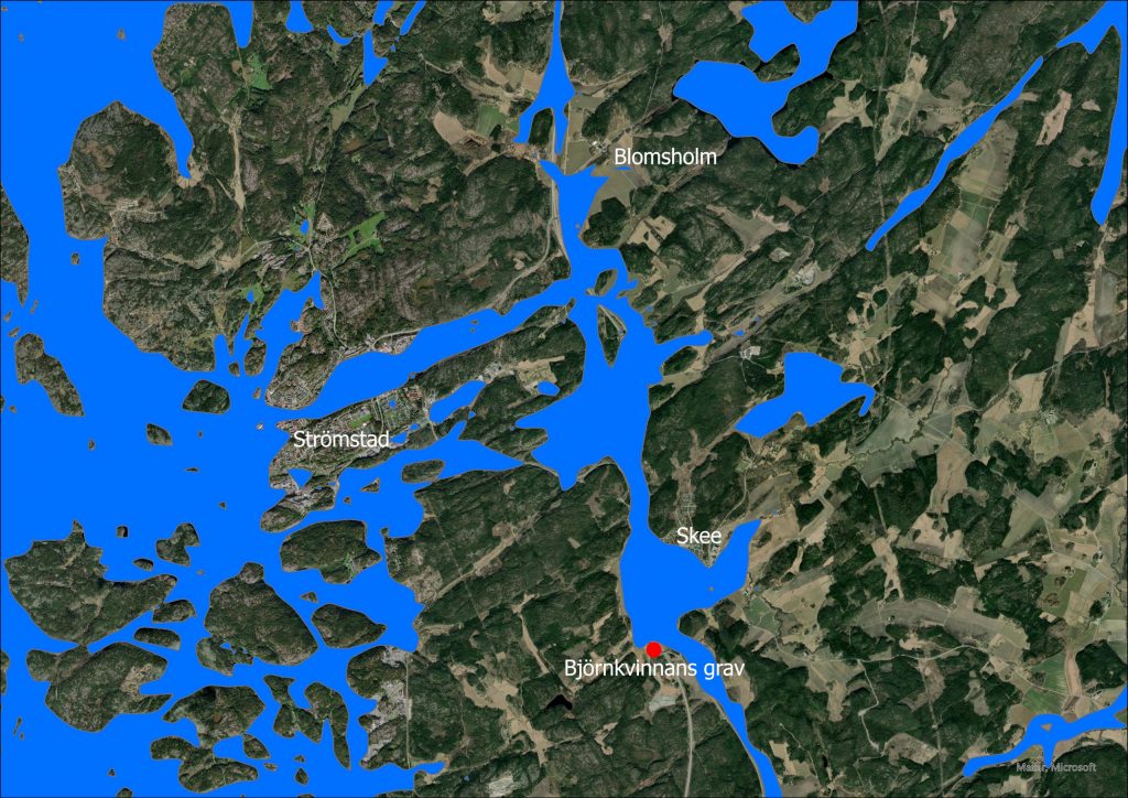 Satellitkarta som visar platsen för Björnkvinnans grav.