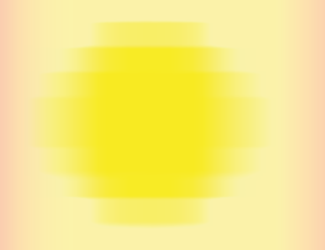 Ett kraftigt gult fält i mitten, liknande en sol. Det runda fältet tonar av utåt, mot ett ljusare gult parti som ligger runt den runda formen. Svagt rosa kanter vid och vänster bildkant.