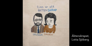 Brodera. Ett brunklätt, medelålders par. Man och kvinna.